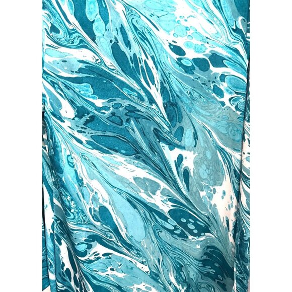 Michael Kors Turquoise Marble Swirl Print Dress Size M Long Sleeve Retro Wave‎ - Picture 4 of 5